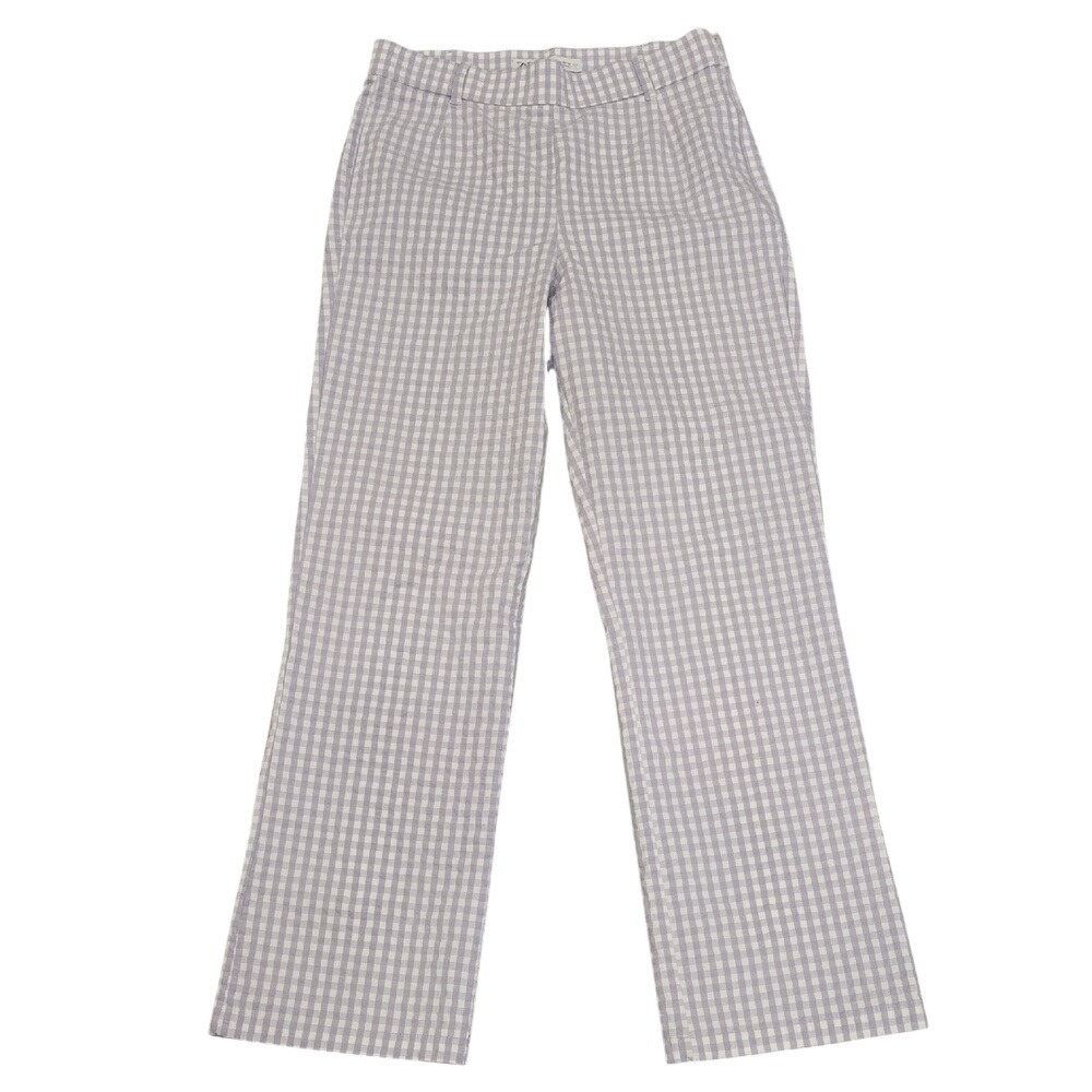 Zara Womens Purple Gingham Check High Rise Straight Leg Pants Purple White-S